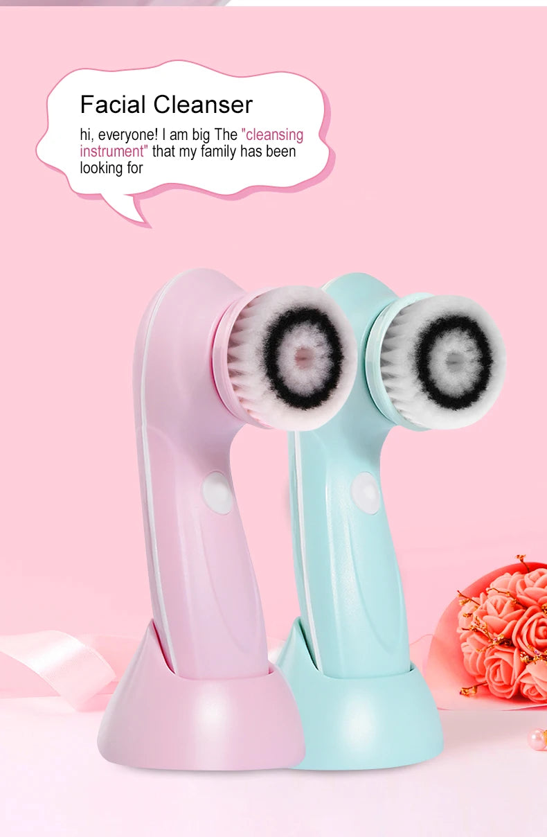 3 IN 1 Electric Facial Cleaner Face Cleansing Brush Wash Machine Spa Skin Care Massager Blackhead Cleaning Charging