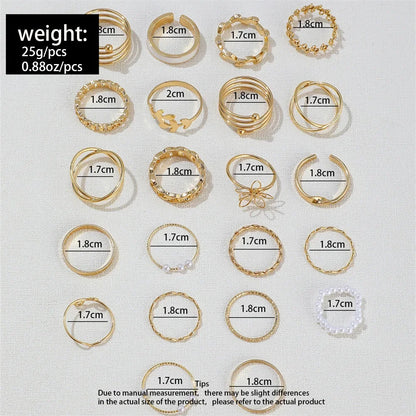 30Pcs Bohemian Geometric Knuckle Rings Set For Women Gold Silver Color Finger Ring Girls Fashion Party Jewelry Accessories