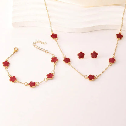 3pcs/set Lucky Five-petal Flower Necklace Bracelet Earrings Set for Women Elegant Clover Fashion Party Jewelry Gifts Accessories