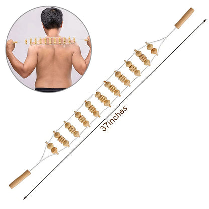 1 PC Wood Massage Roller, Wooden Therapy Cellulite Massage Tools, Wood Manual Back Massager Roller Rope for Leg Back Pain Relief