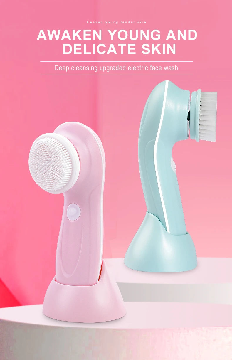 3 IN 1 Electric Facial Cleaner Face Cleansing Brush Wash Machine Spa Skin Care Massager Blackhead Cleaning Charging