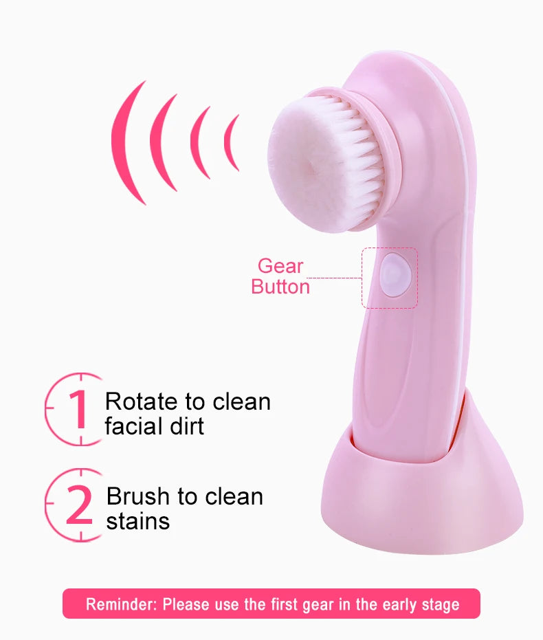 3 IN 1 Electric Facial Cleaner Face Cleansing Brush Wash Machine Spa Skin Care Massager Blackhead Cleaning Charging