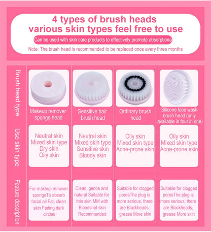 3 IN 1 Electric Facial Cleaner Face Cleansing Brush Wash Machine Spa Skin Care Massager Blackhead Cleaning Charging